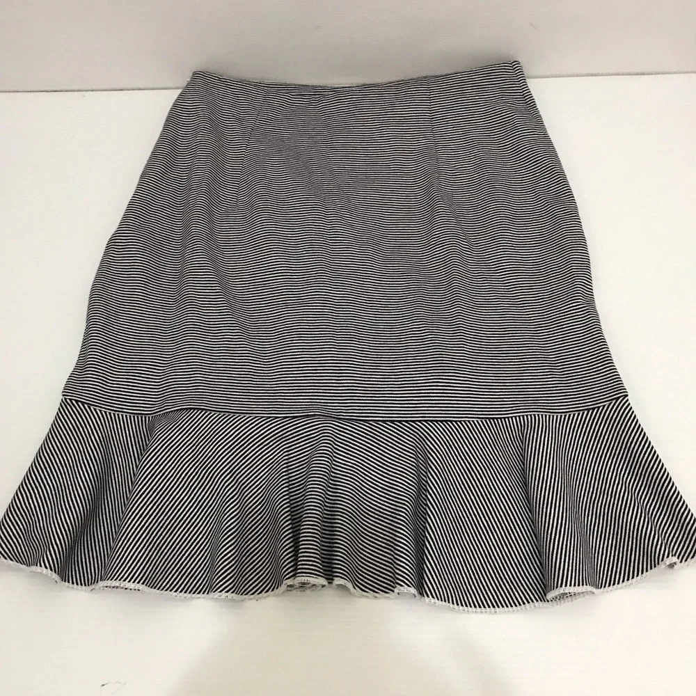 Club Monaco Striped Ruffled Midi Skirt - Navy and White Size S